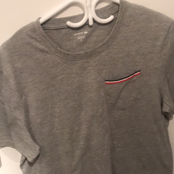 Luxurious Lacoste Sleepwear Ultra Soft Grey Tshirt with French Flag 🇫🇷 Pocket - Picture 1 of 5